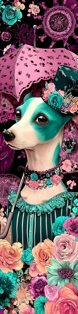 Free printable dog bookmark featuring dog with umbrella fancy bookmark